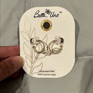 Bella Uno recycled metal. Gold Hoop Earrings with Freshwater Pearls
